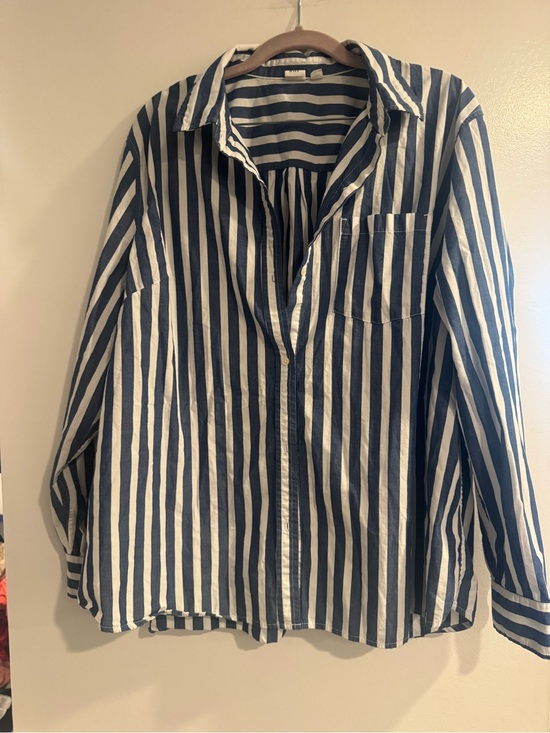 GAP Tops - GAP Navy & White Striped Collared Shirt XXL Classic Cotton Preppy Casual
